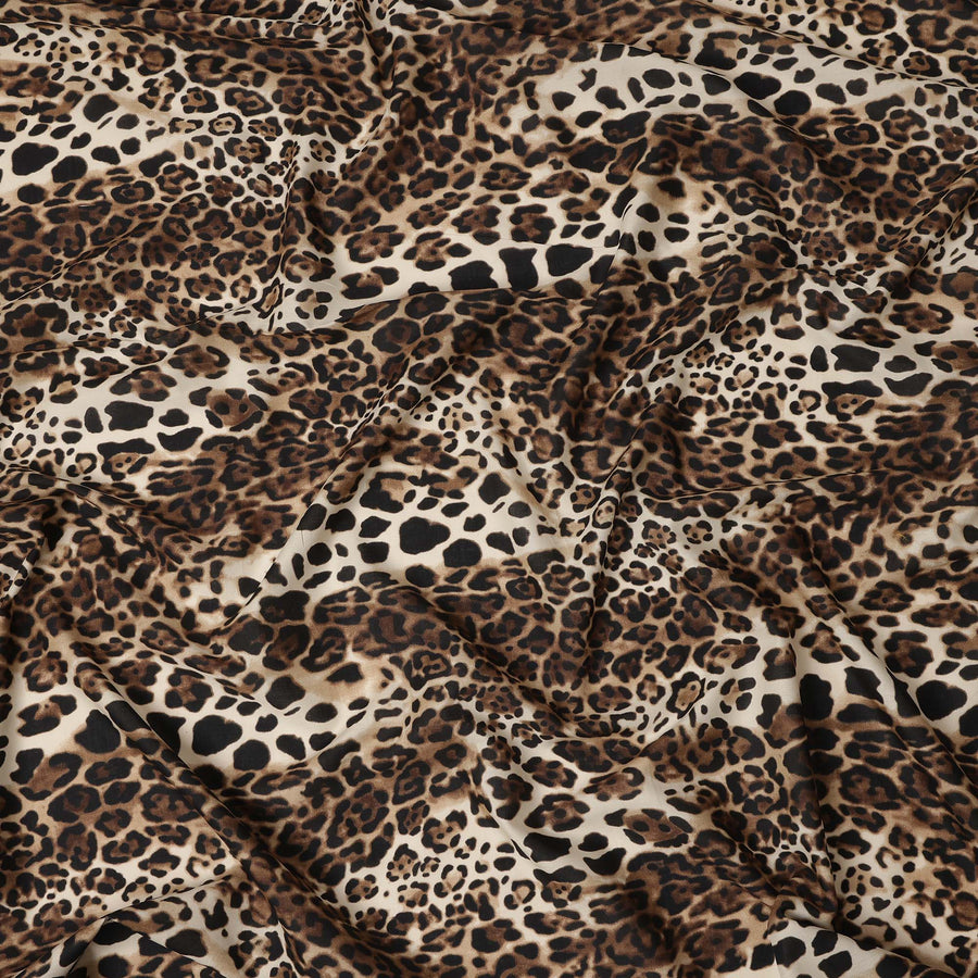 Beige Brown Leopard Printed Premium Italian Cotton Voile Fabric Soft Lightweight Breathable Apparel Craft Textile 150 Cms Wide, Made in Italy-D27511