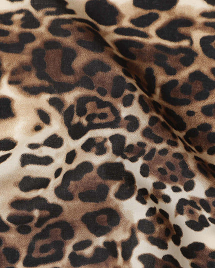 Beige Brown Leopard Printed Premium Italian Cotton Voile Fabric Soft Lightweight Breathable Apparel Craft Textile 150 Cms Wide, Made in Italy-D27511