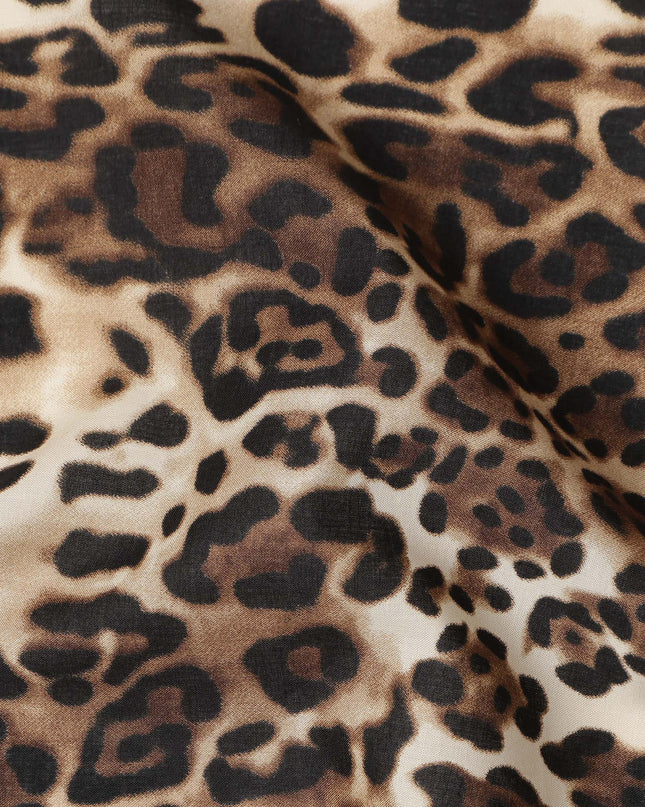 Beige Brown Leopard Printed Premium Italian Cotton Voile Fabric Soft Lightweight Breathable Apparel Craft Textile 150 Cms Wide, Made in Italy-D27511