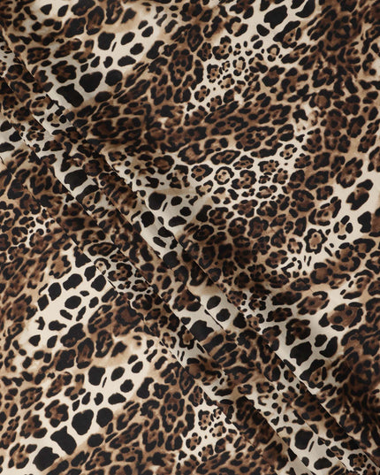 Beige Brown Leopard Printed Premium Italian Cotton Voile Fabric Soft Lightweight Breathable Apparel Craft Textile 150 Cms Wide, Made in Italy-D27511