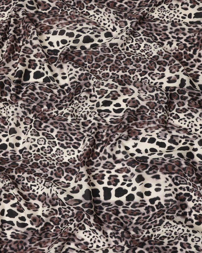Ivory Black Leopard Printed Premium Italian Cotton Voile Fabric Soft Lightweight Breathable Apparel Craft Textile 150 Cms Wide, Made in Italy-D27512