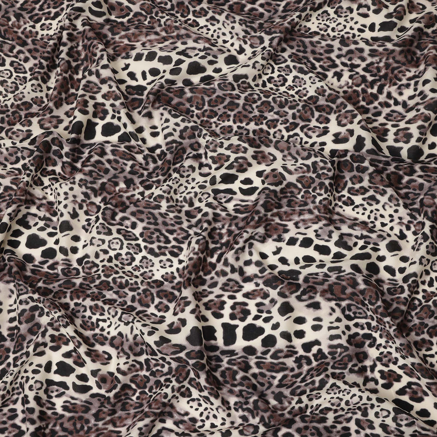 Ivory Black Leopard Printed Premium Italian Cotton Voile Fabric Soft Lightweight Breathable Apparel Craft Textile 150 Cms Wide, Made in Italy-D27512