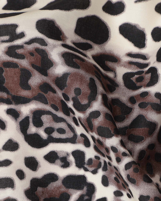 Ivory Black Leopard Printed Premium Italian Cotton Voile Fabric Soft Lightweight Breathable Apparel Craft Textile 150 Cms Wide, Made in Italy-D27512