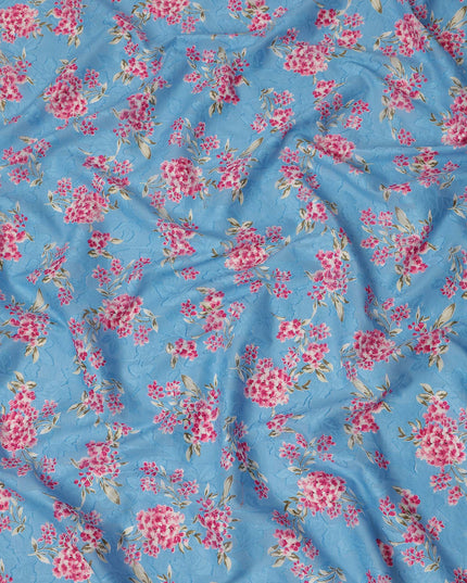 Blue Floral Printed Cotton Uragiri Voile Fabric, 110 Cms Width, Japan-D25293