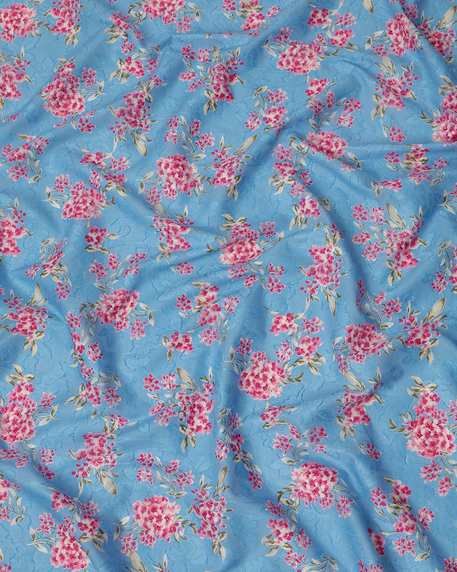 Blue Floral Printed Cotton Uragiri Voile Fabric, 110 Cms Width, Japan-D25293