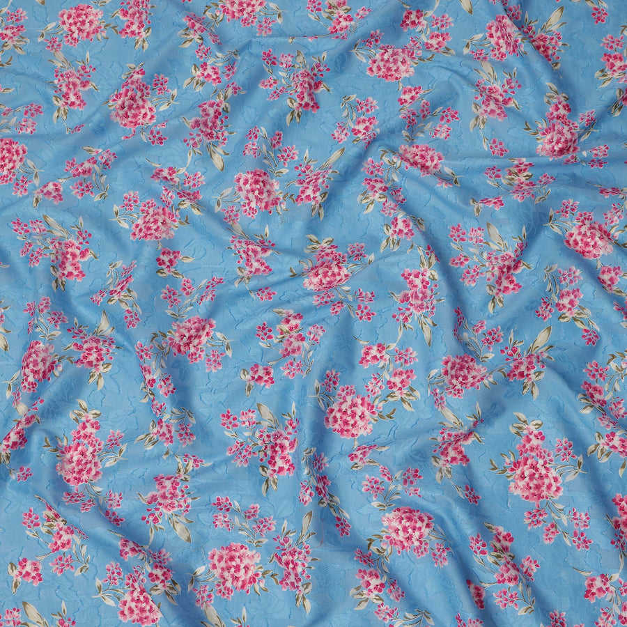 Blue Floral Printed Cotton Uragiri Voile Fabric, 110 Cms Width, Japan-D25293