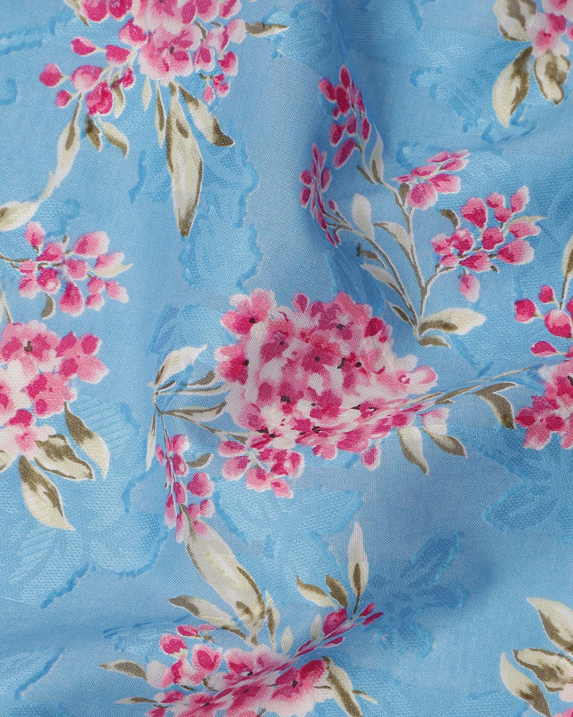 Blue Floral Printed Cotton Uragiri Voile Fabric, 110 Cms Width, Japan-D25293