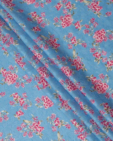 Blue Floral Printed Cotton Uragiri Voile Fabric, 110 Cms Width, Japan-D25293