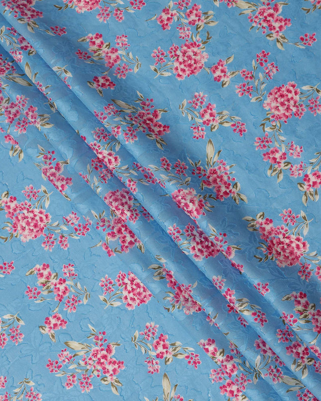 Blue Floral Printed Cotton Uragiri Voile Fabric, 110 Cms Width, Japan-D25293