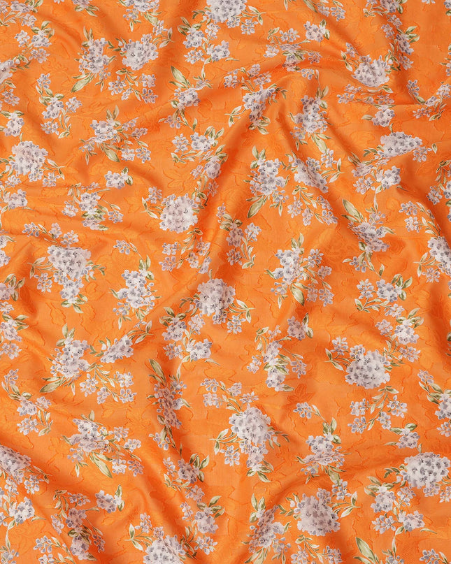Orange Floral Printed Cotton Uragiri Voile Fabric, 110 Cms Width, Japan-D25288 Regal Fabrics