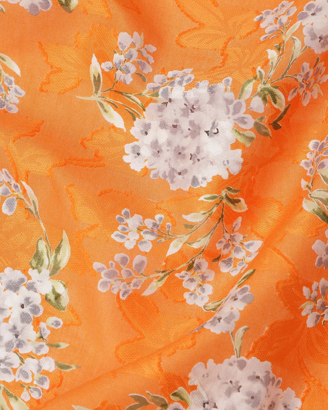 Orange Floral Printed Cotton Uragiri Voile Fabric, 110 Cms Width, Japan-D25288 Regal Fabrics