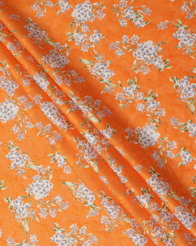 Orange Floral Printed Cotton Uragiri Voile Fabric, 110 Cms Width, Japan-D25288 Regal Fabrics