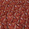 Deep red cotton lawn printed Fabric with white daisies, marigold blooms and sage green botanical vines, 110 Cms Width, India-D25286