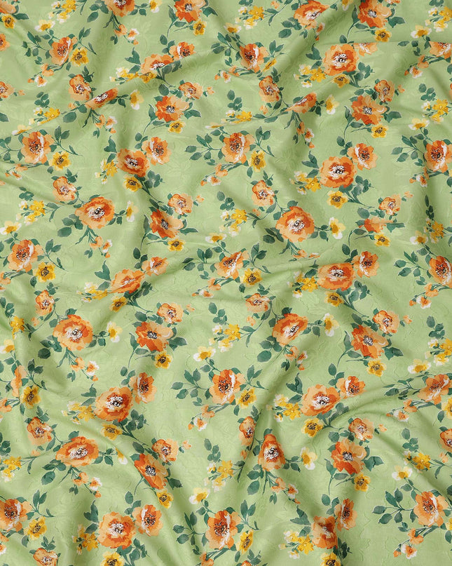 Light Green Floral Printed Cotton Uragiri Voile Fabric, 110 Cms Width, Japan-D25291