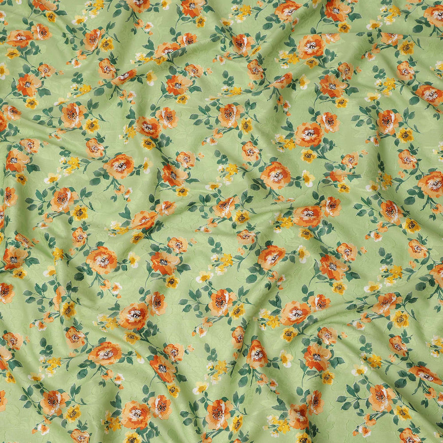 Light Green Floral Printed Cotton Uragiri Voile Fabric, 110 Cms Width, Japan-D25291