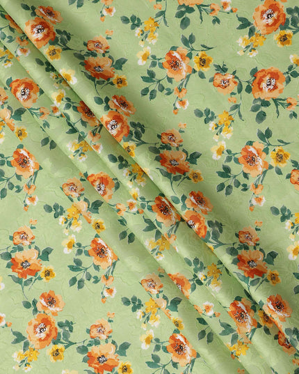 Light Green Floral Printed Cotton Uragiri Voile Fabric, 110 Cms Width, Japan-D25291