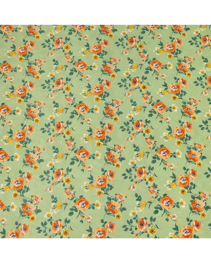 Light Green Floral Printed Cotton Uragiri Voile Fabric, 110 Cms Width, Japan-D25291