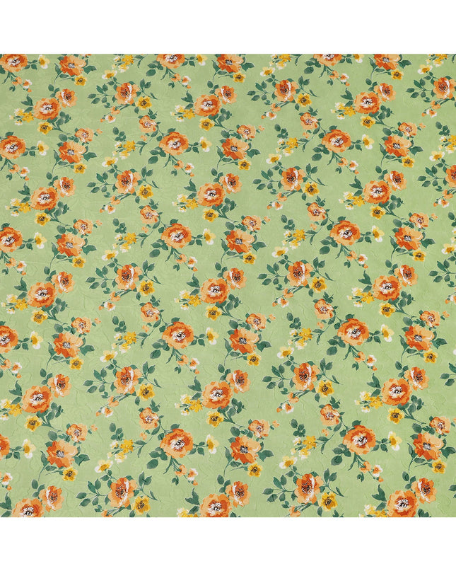 Light Green Floral Printed Cotton Uragiri Voile Fabric, 110 Cms Width, Japan-D25291