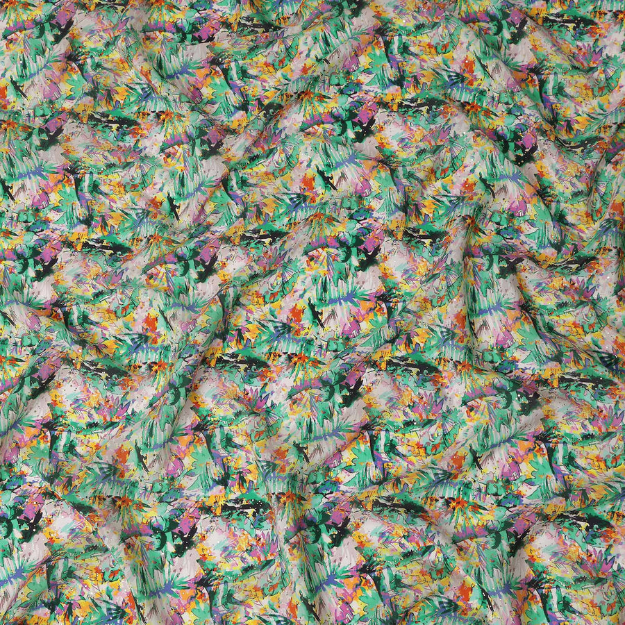 Green Abstract Gold Dot Viscose Crepe 110cm