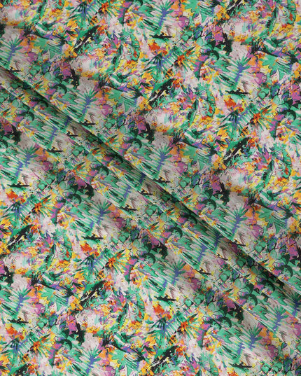 Green Abstract Gold Dot Viscose Crepe 110cm