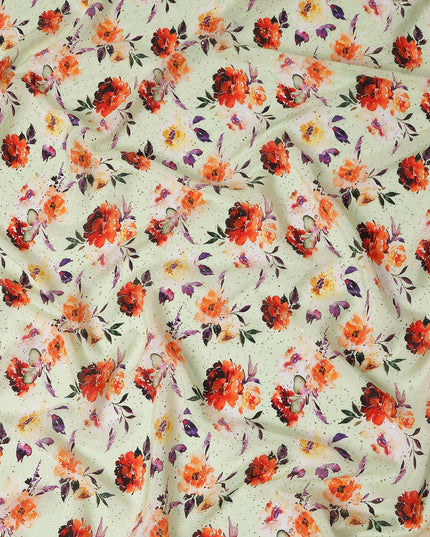 Green Floral Gold Dot Viscose Crepe 110cm
