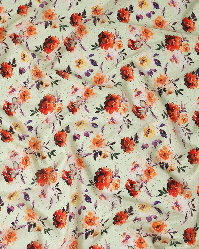 Green Floral Gold Dot Viscose Crepe 110cm