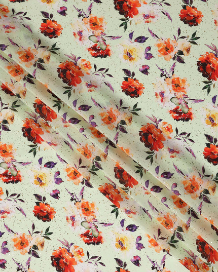 Green Floral Gold Dot Viscose Crepe 110cm