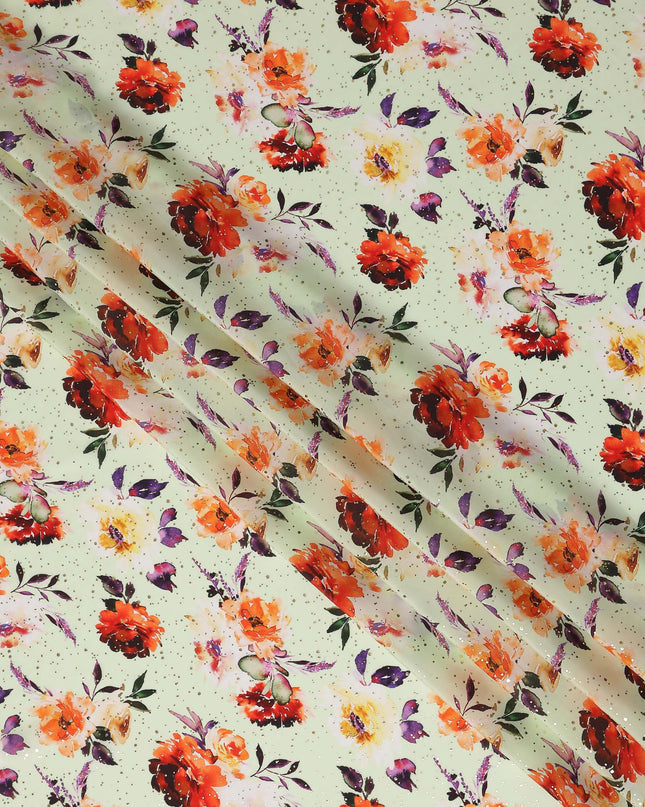Green Floral Gold Dot Viscose Crepe 110cm