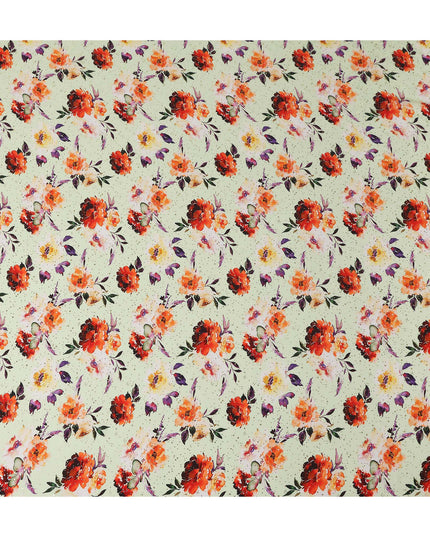 Green Floral Gold Dot Viscose Crepe 110cm