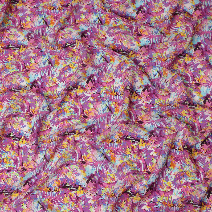 Purple Abstract Gold Dot Viscose Crepe 110cm
