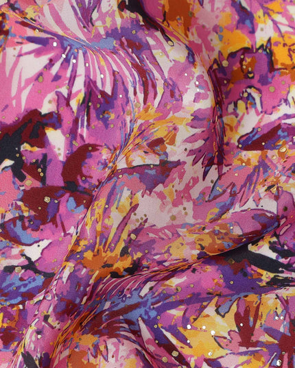 Pink Abstract Gold Dot Viscose Crepe 110cm