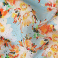 Blue Bouquet Floral Gold Dot Viscose Crepe 110cm