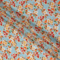 Blue Bouquet Floral Gold Dot Viscose Crepe 110cm