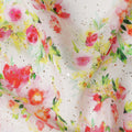 White Floral Gold Dot Viscose Crepe 110cm