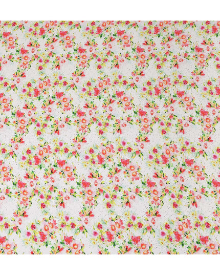 White Floral Gold Dot Viscose Crepe 110cm