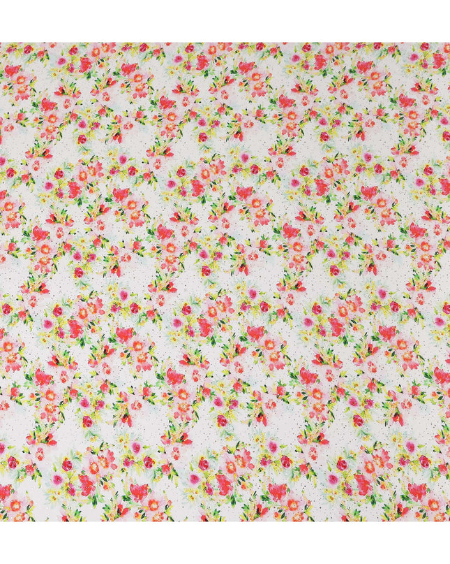 White Floral Gold Dot Viscose Crepe 110cm