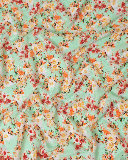 Green Bouquet Floral Gold Dot Viscose Crepe 110cm