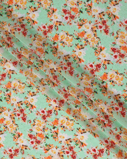 Green Bouquet Floral Gold Dot Viscose Crepe 110cm
