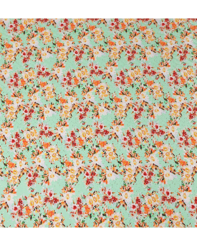 Green Bouquet Floral Gold Dot Viscose Crepe 110cm