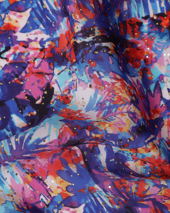 Blue Abstract Gold Dot Viscose Crepe 110cm