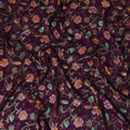 Wine Purple Multicolor Floral Vine Print Viscose Crepe Fabric, Elegant Botanical Branch Pattern Soft Flowing Viscose Crepe Material for Apparel Sewing Dressmaking, 110 Cms Width, Made In India-D28461