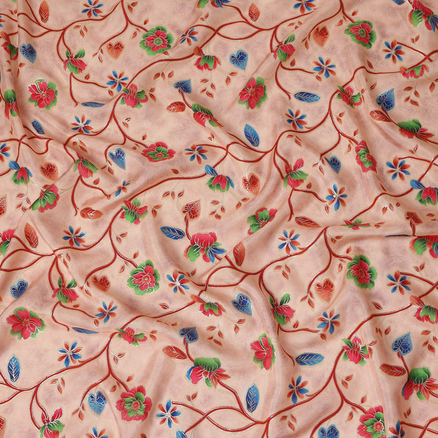 Peach Multicolor Floral Vine Print Viscose Crepe Fabric, Elegant Botanical Branch Pattern Soft Flowing Viscose Crepe Material for Apparel Sewing Dressmaking, 110 Cms Width, Made In India-D28460