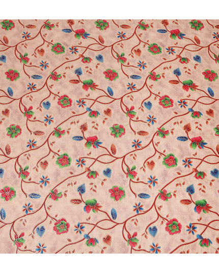 Peach Multicolor Floral Vine Print Viscose Crepe Fabric, Elegant Botanical Branch Pattern Soft Flowing Viscose Crepe Material for Apparel Sewing Dressmaking, 110 Cms Width, Made In India-D28460