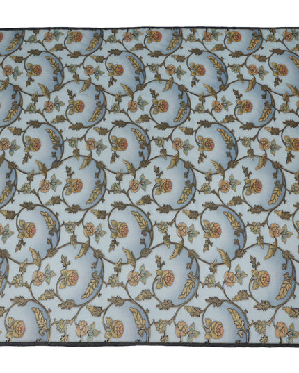 Sky Blue Floral Vine Print Viscose Crepe Fabric, Elegant Botanical Scroll Leaf Pattern Soft Flowing Crepe Texture Dressmaking Apparel Sewing Material, 110 Cms Width, Made In India-D28465