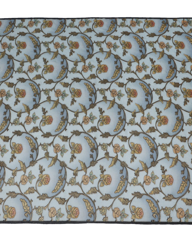 Sky Blue Floral Vine Print Viscose Crepe Fabric, Elegant Botanical Scroll Leaf Pattern Soft Flowing Crepe Texture Dressmaking Apparel Sewing Material, 110 Cms Width, Made In India-D28465