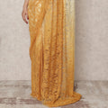 Ivory to Mustard Yellow Ombre Premium French Chantilly Lace Saree with Stone Work, 5.5 Mtrs Length, 110 Cms Width, Made in France-D24419