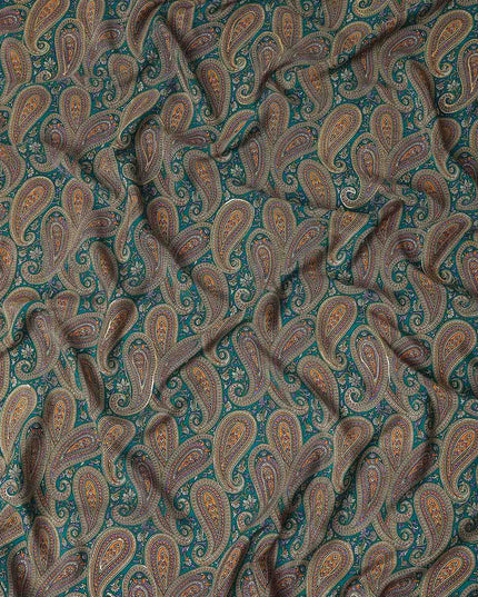Teal Paisley Silk Crepe Fabric 110cm India