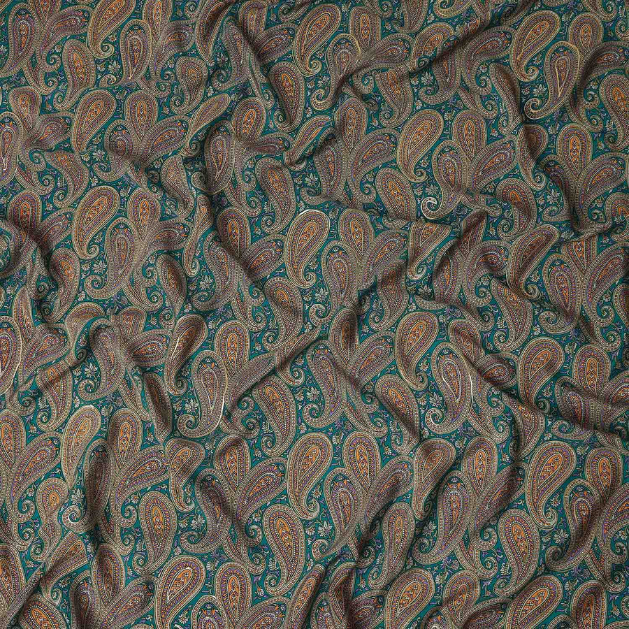 Teal Paisley Silk Crepe Fabric 110cm India