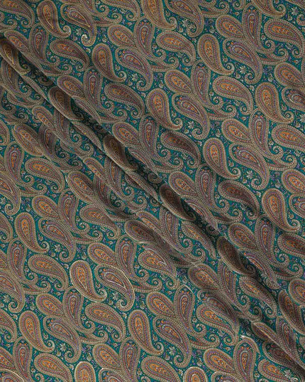 Teal Paisley Silk Crepe Fabric 110cm India