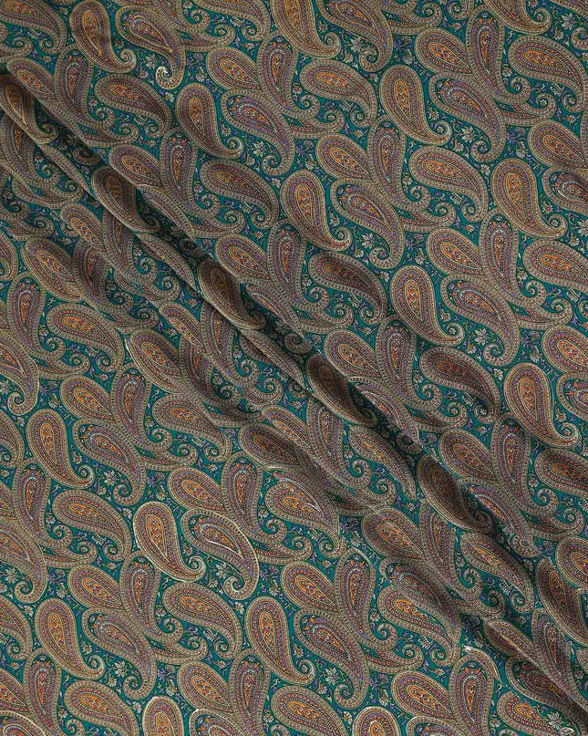 Teal Paisley Silk Crepe Fabric 110cm India
